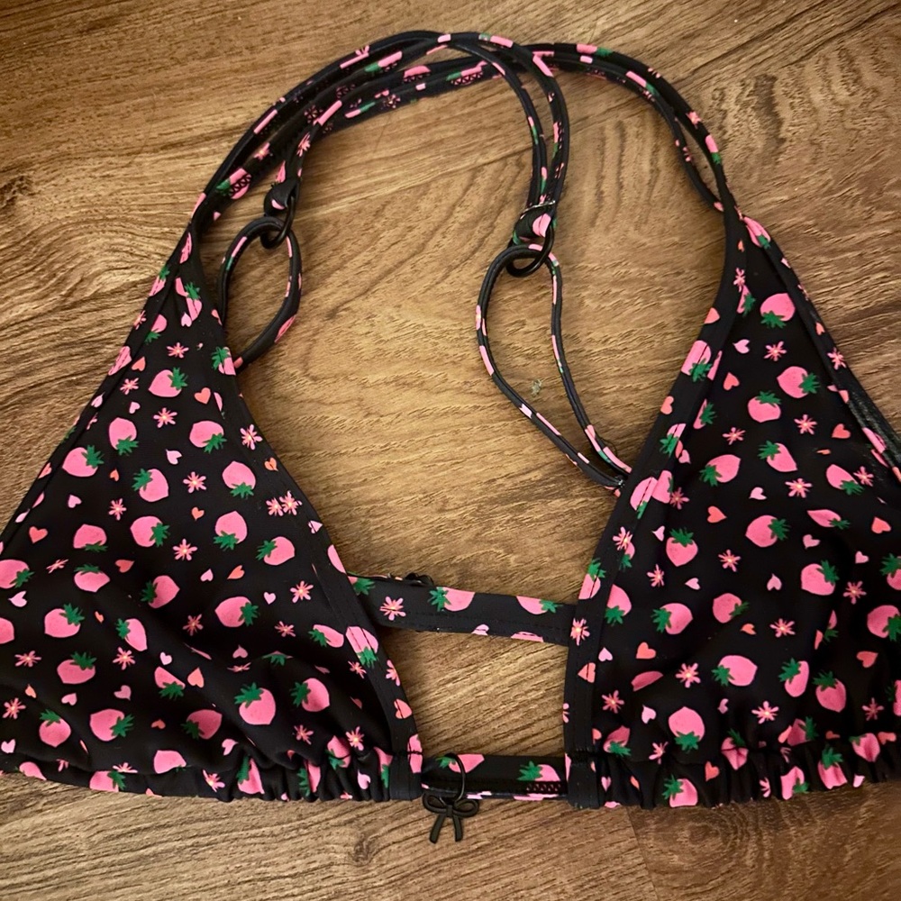 Black and Pink strawberry and Heart Bikini Top